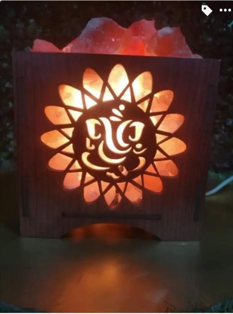 Ganesha Wooden Brown Basket Himalayan Rock Salt Lamp for Positive Energy, Vastu, Healing, Harmony, Purification, Best Wellness