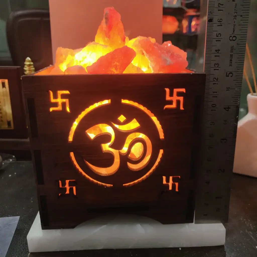 Homent Om Brown Himalayan Rock Salt Lamp for Positive Energy, Vastu, Healing, Harmony, Purification, Best Wellness Gifting Option (Size-5"X5")