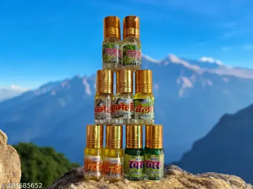 Divine Itra Attar Set – 9 Bottles, 6 Fragrances for Laddu Gopal, Pooja & Devotional Use | Non-Alcoholic Fragrance Oils